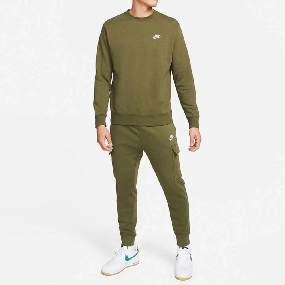 Nike Men’s Dark Olive Crewneck Sweatshirt with White Logo